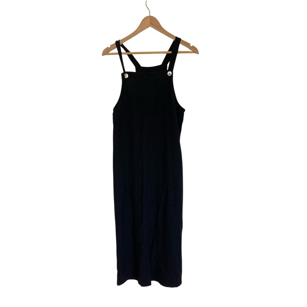 Vintage Studio Black‎ Midi Jumper Dress Size 6P Basic Minimalist Linen Blend